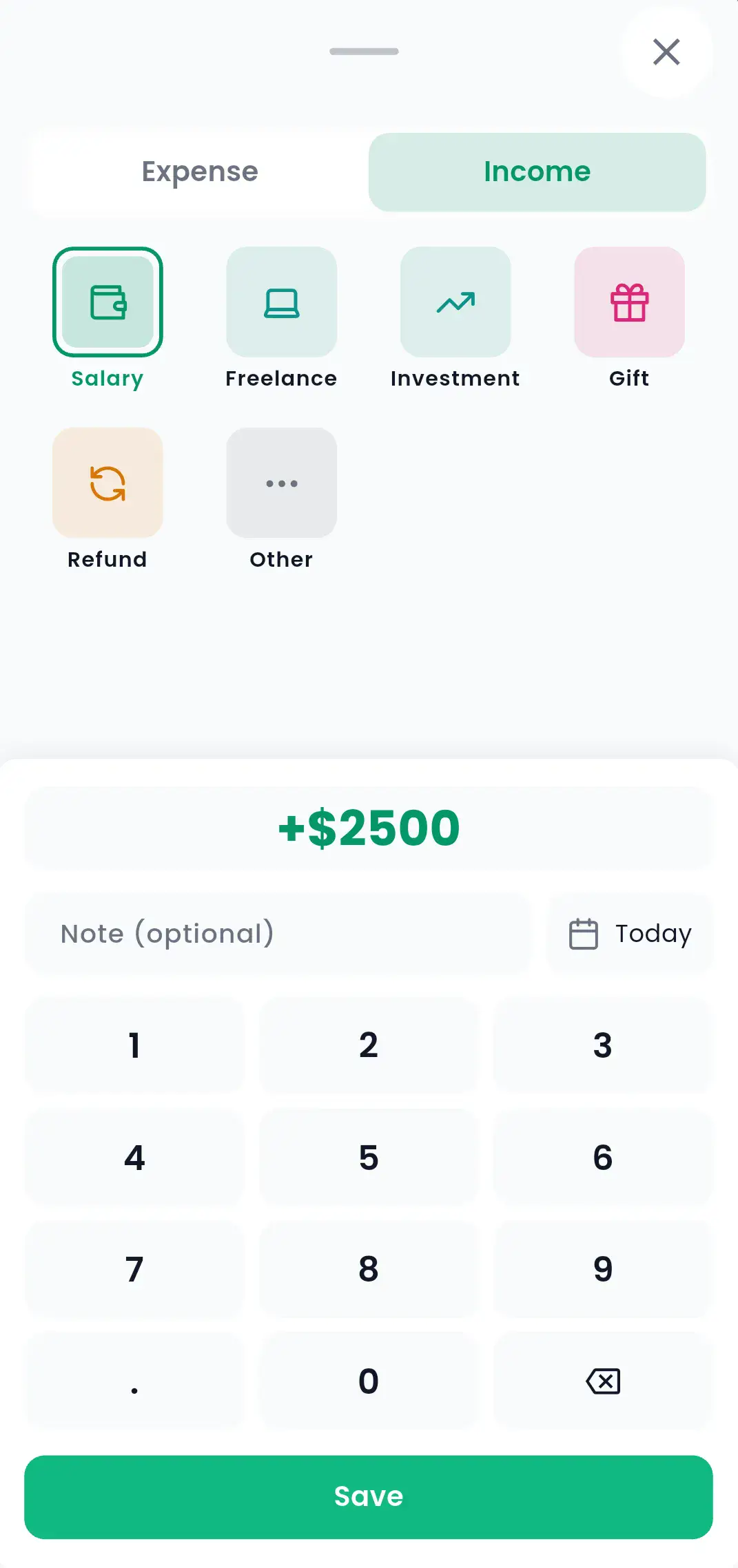 Add Income Screen